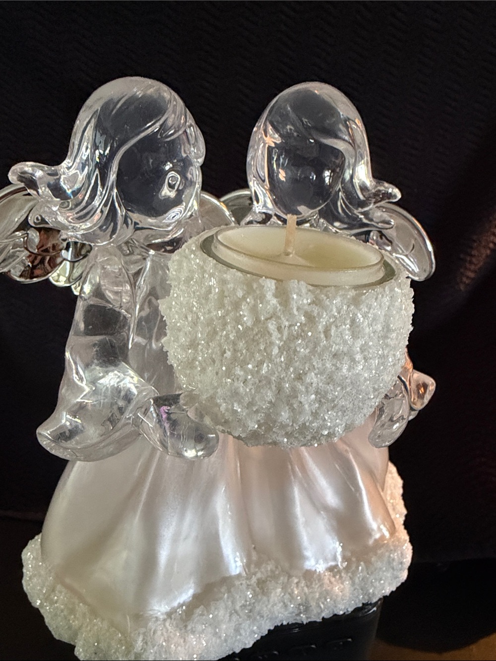 Angel Tea Light Candle Holder With Two Angels Holding Candle 7” tall Unused